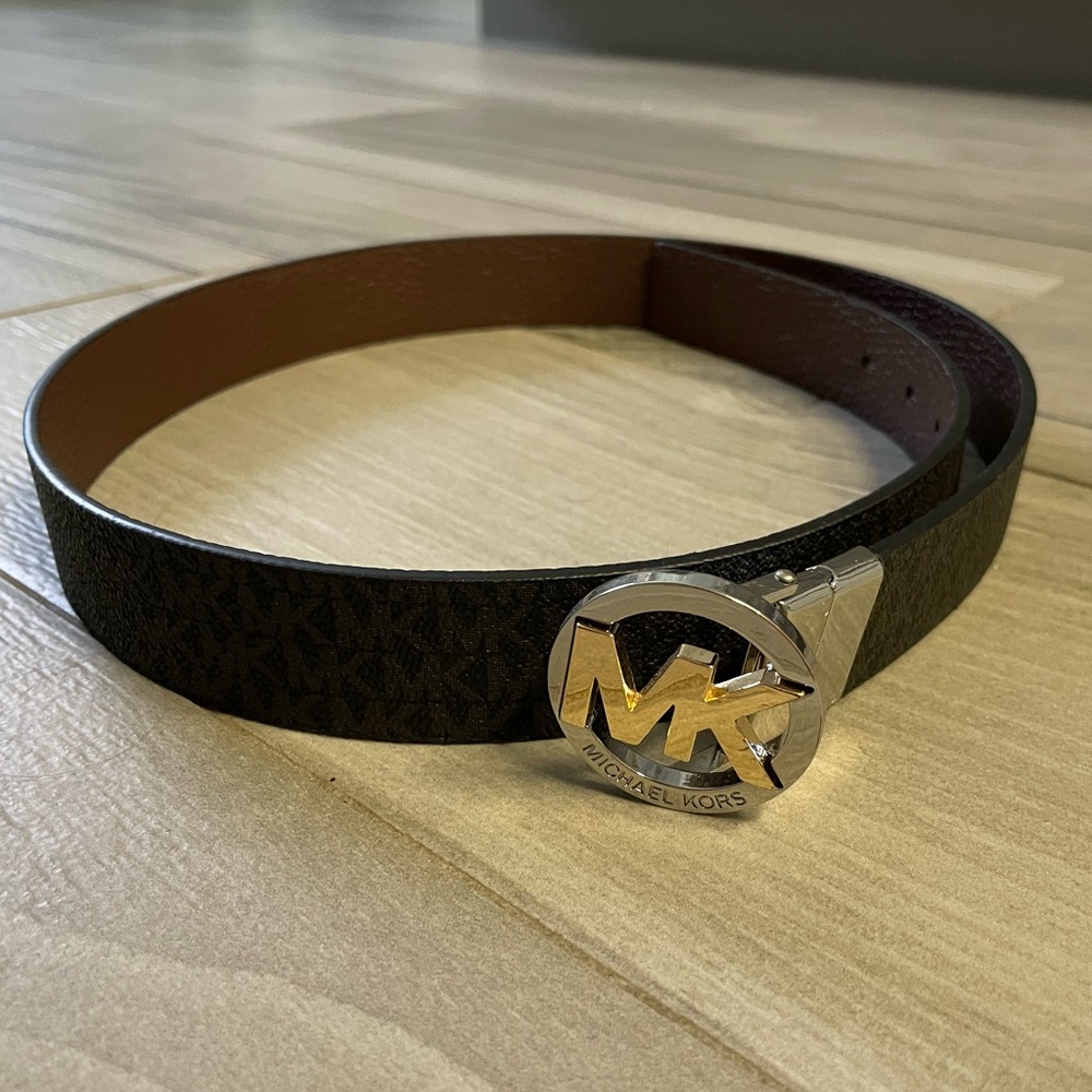 Michael Kors reversible leather belt with mixed metal hardware buckle